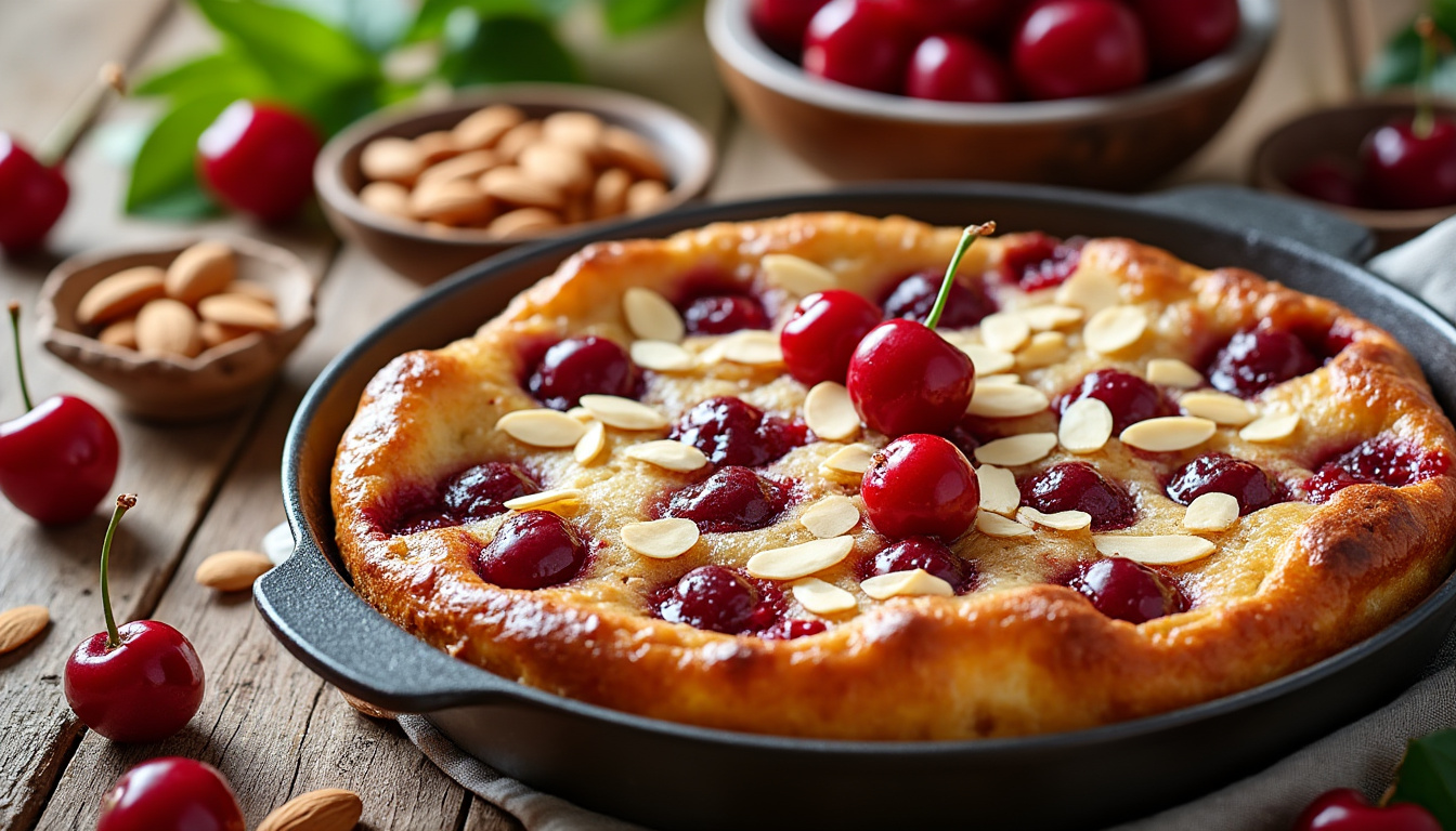 découvrez notre recette facile de clafoutis amande et cerise, un dessert d’été savoureux et fondant, parfait pour profiter pleinement des fruits de saison !